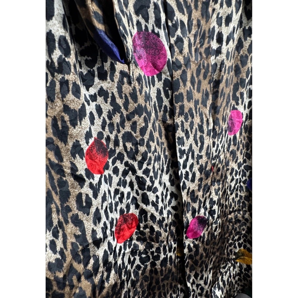 Nicola Vintage Leopard Print Blouse 12 Brown Multicolor Polka Dot 80s Shoulder - Picture 5 of 7